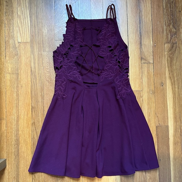 Free People Cha Cha Ponte Like A Dream Dress in Plum Wine - Picture 4 of 5